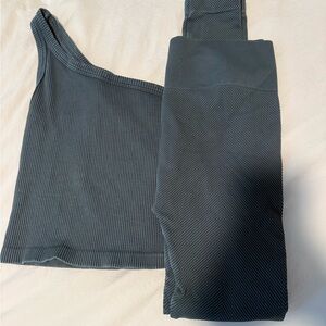 Ribbed Gray Tank and Leggings Set